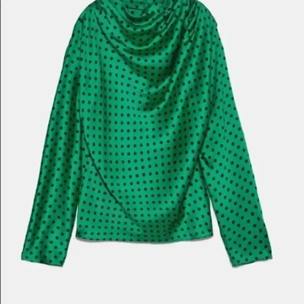 Zara Green Polka Dot Blouse Size Small
